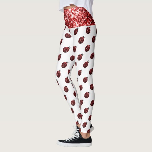 Mousserende rode sparken Ladybug-patroon op wit Leggings (Links)