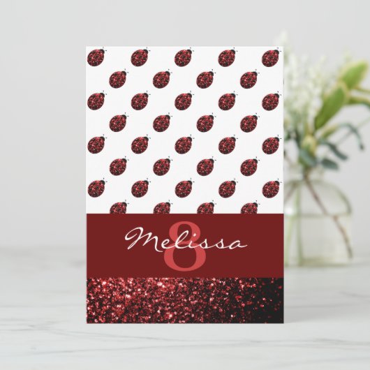 Mousserende rode sparren Ladybug Birthday Invitati Kaart (Staand voorkant)