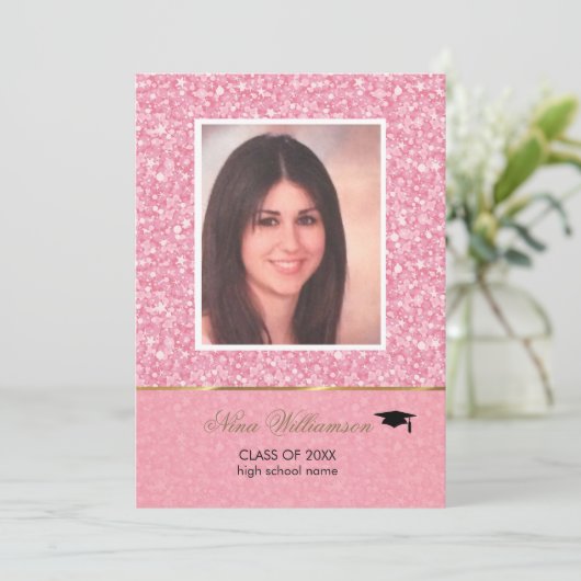 Mousserende roze Afstuderen Kaart (Staand voorkant)