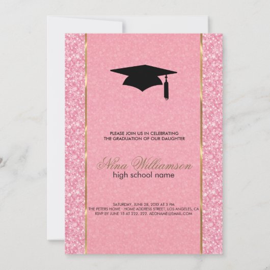 Mousserende roze Afstuderen Kaart (Achterkant)