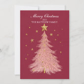 Mousserende Roze Boom Gouden Kerst Kaart (Voorkant)