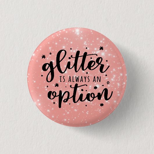 Mousserende roze/glitter is altijd een optie ronde button 3,2 cm (Voorkant)