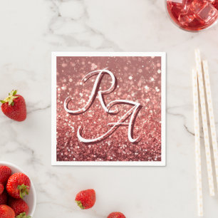 Mousserende Roze Glitter met Aangepaste Initialen Servet