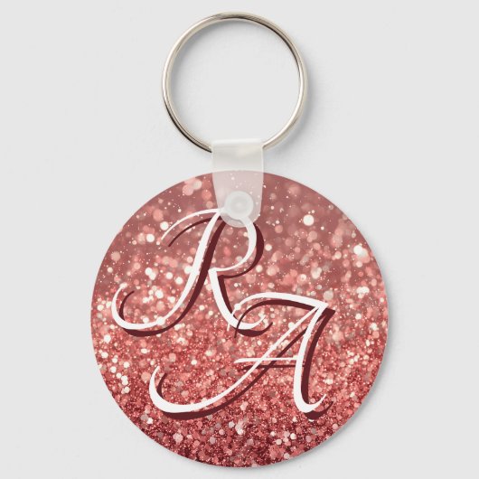 Mousserende Roze Glitter met Aangepaste Initialen Sleutelhanger (Voorkant)