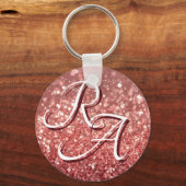 Mousserende Roze Glitter met Aangepaste Initialen Sleutelhanger (Voorkant)