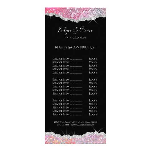 mousserende roze glitter - prijzenrek reclamekaart (Voorkant)