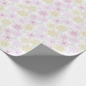 Mousserende roze snowflakes cadeaupapier (Hoek)