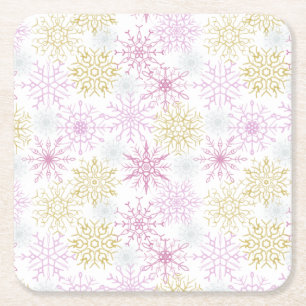 Mousserende roze snowflakes kartonnen onderzetters