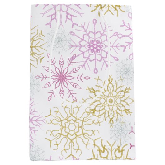 Mousserende roze snowflakes medium cadeauzakje (Voorkant)