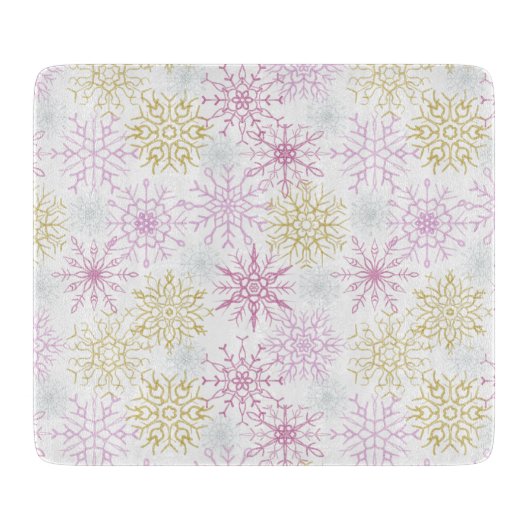 Mousserende roze snowflakes snijplank (Voorkant)