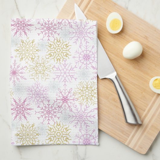 Mousserende roze snowflakes theedoek (Quarter Fold)