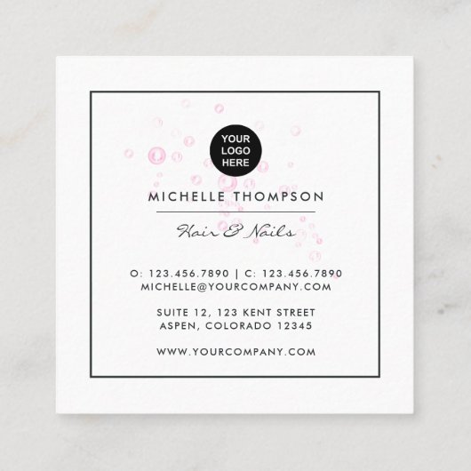 Mousserende roze zeep Bubble Beauty Salon Square B Vierkante Visitekaartje (Achterkant)