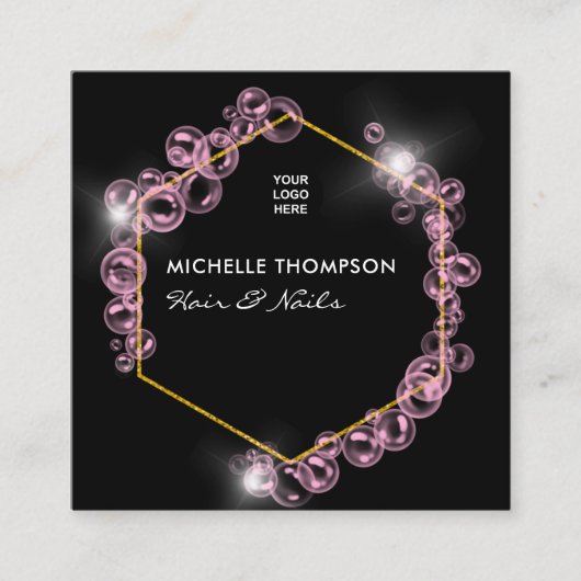 Mousserende roze zeep Bubble Beauty Salon Square B Vierkante Visitekaartje (Voorkant)
