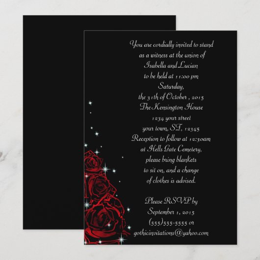 Mousserende Rozen Moderne Gothic bruiloft Kaart (Voorkant / Achterkant)