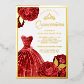 Mousserende rozen Quinceanera Gold Folie Uitnodiging (Voorkant)