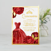 Mousserende rozen Quinceanera Gold Folie Uitnodiging (Staand Voorkant)