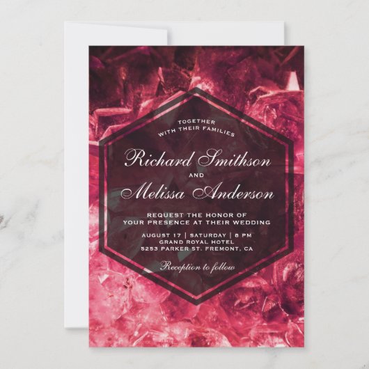 Mousserende Ruby Red Edelsteen bruiloft uitnodigin Kaart (Voorkant)