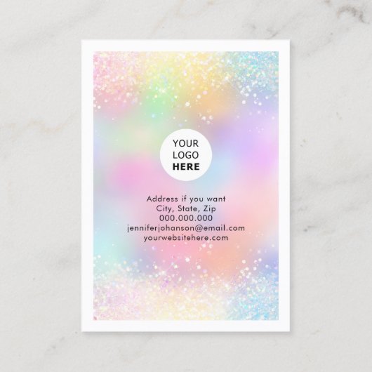 Mousserende sieraden, regenboog visitekaartje (Achterkant)