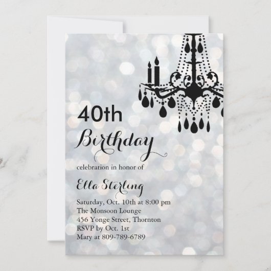 Mousserende Silver Ballroom 40th Birthday Invitati Kaart (Voorkant)