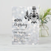 Mousserende Silver Ballroom 40th Birthday Invitati Kaart (Staand voorkant)