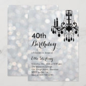 Mousserende Silver Ballroom 40th Birthday Invitati Kaart (Voorkant / Achterkant)