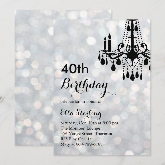 Mousserende Silver Ballroom 40th Birthday Invitati Kaart (Voorkant / Achterkant)