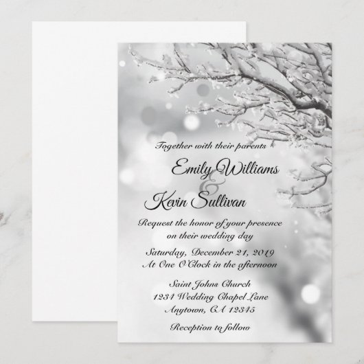 Mousserende sneeuw en ijswinterweddenschap kaart (Voorkant / Achterkant)