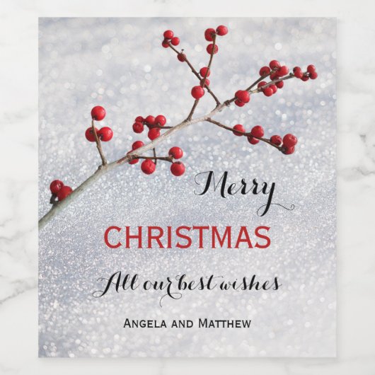 Mousserende Sneeuw Rode bessen Kerstmis Wijn Label Wijn Etiket (Enkel label)