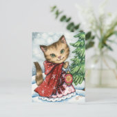 Mousserende Sneeuw - Schattige Kerst Kat Briefkaar Feestdagenkaart (Staand voorkant)
