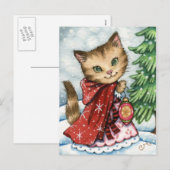 Mousserende Sneeuw - Schattige Kerst Kat Briefkaar Feestdagenkaart (Voorkant / Achterkant)