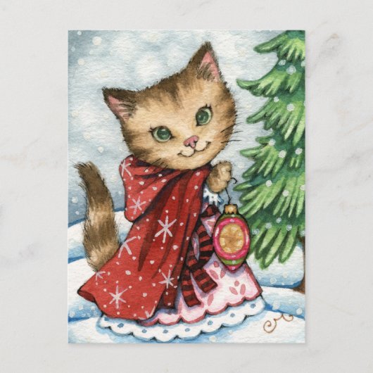 Mousserende Sneeuw - Schattige Kerst Kat Briefkaar Feestdagenkaart (Voorkant)