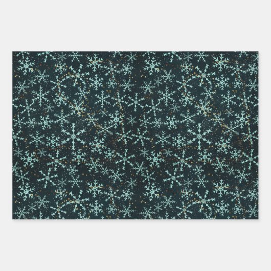 Mousserende Snowflakes White Blue in Black Night S Inpakpapier Vel (Voorkant 2)