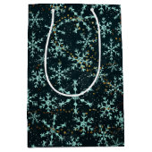Mousserende Snowflakes White Blue in Black Night S Medium Cadeauzakje (Voorkant)