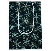 Mousserende Snowflakes White Blue in Black Night S Medium Cadeauzakje (Achterkant)
