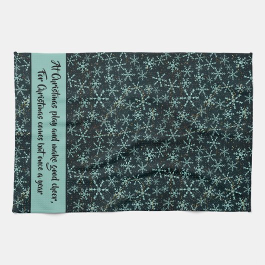 Mousserende Snowflakes White Blue in Black Sky Quo Theedoek (Horizontaal)