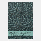 Mousserende Snowflakes White Blue in Black Sky Quo Theedoek (Verticaal)