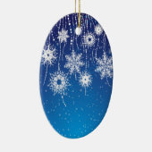 Mousserende snuitvlokken op blauw keramisch ornament (Rechts)