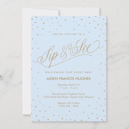 Mousserende stars Blue Boy Baby Sip en zie Kaart (Voorkant)