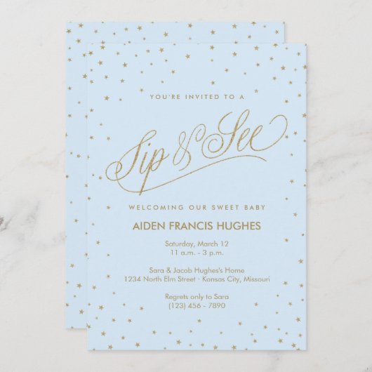 Mousserende stars Blue Boy Baby Sip en zie Kaart (Voorkant / Achterkant)