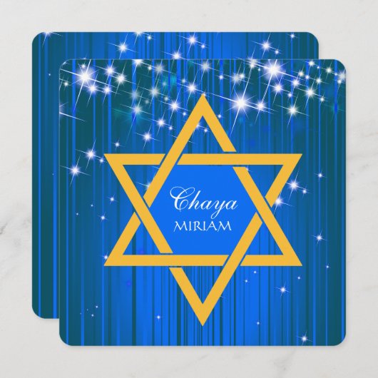 Mousserende ster van David Bat Mitzvah Kaart (Voorkant / Achterkant)