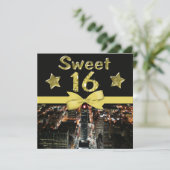 Mousserende sterren Sweet 16 in stadslichten Kaart (Staand voorkant)