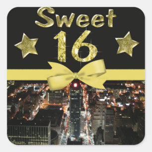 Mousserende sterren Sweet 16 in stadslichten Vierkante Sticker