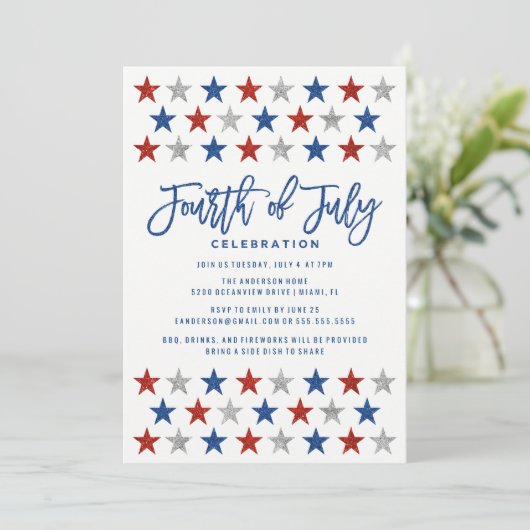 Mousserende sterren | Vierde van juli Uitnodiging (Staand voorkant)