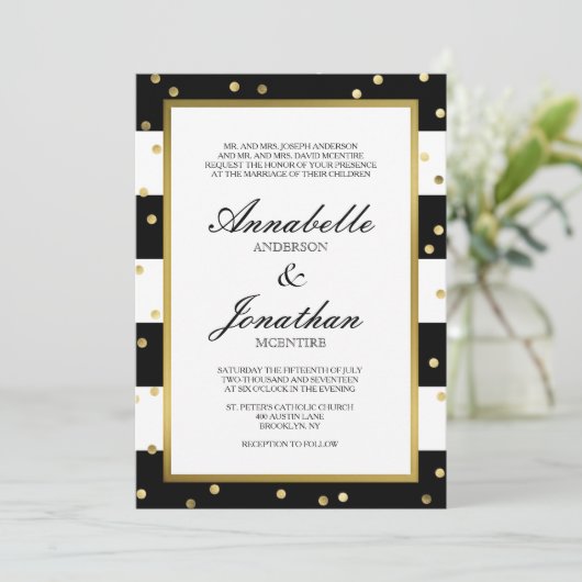 Mousserende strepen | Elegante bruiloft uitnodigin Kaart (Staand voorkant)