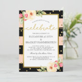 mousserende strepen | Floral Engagement Party Kaart (Staand voorkant)