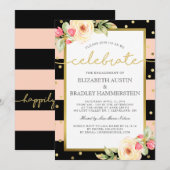 mousserende strepen | Floral Engagement Party Kaart (Voorkant / Achterkant)