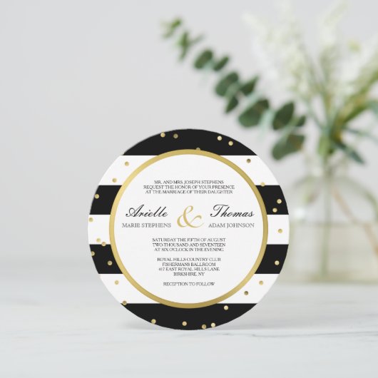 Mousserende strepen | Ronde bruiloft uitnodiging (Staand voorkant)