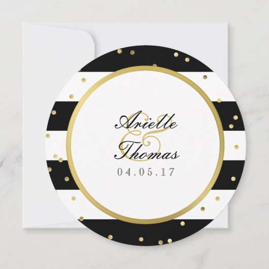 Mousserende strepen | Ronde bruiloft uitnodiging (Achterkant)