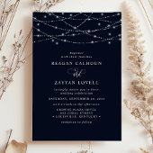 Mousserende String Lights Elegant Navy Blue Weddin Kaart