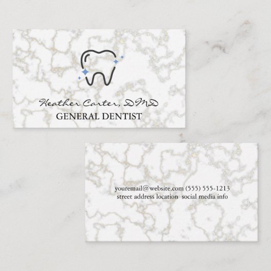 Mousserende tand | Marmer Visitekaartje (Voorkant / Achterkant)